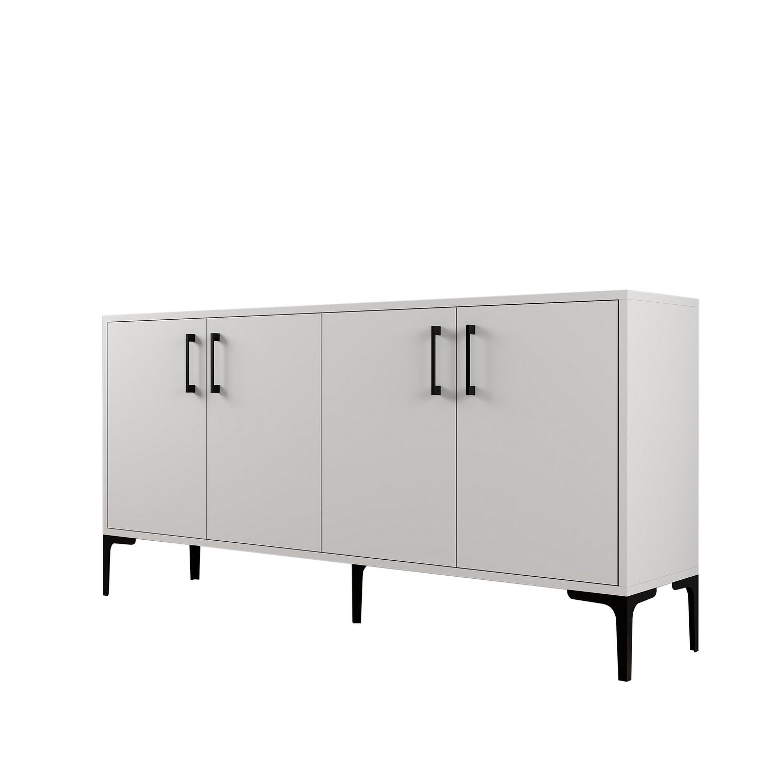 Buffet bas 4 portes Vranus 160cm Bois Blanc et Métal Noir