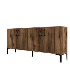 Buffet bas 4 portes Vranus 180cm Bois Naturel et Métal Noir