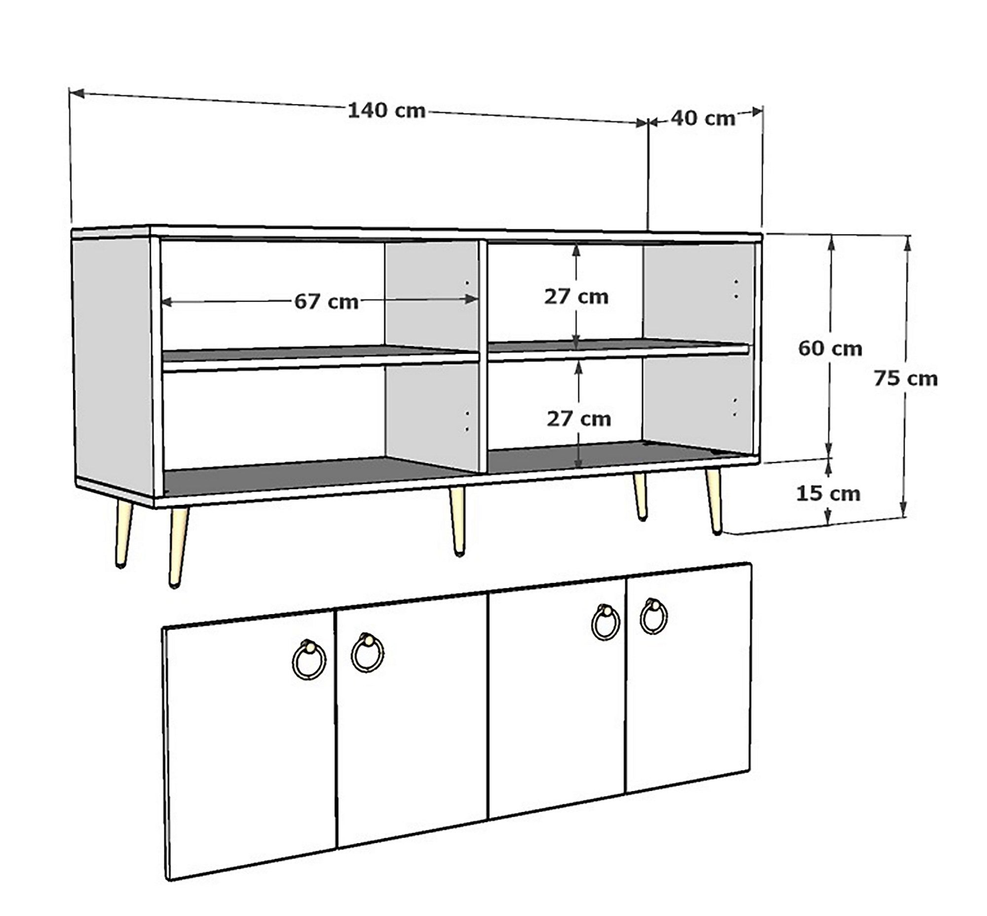 Buffet bas Buffalo L140cm Anthracite et Or