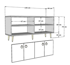 Buffet bas Buffalo L140cm Anthracite et Or