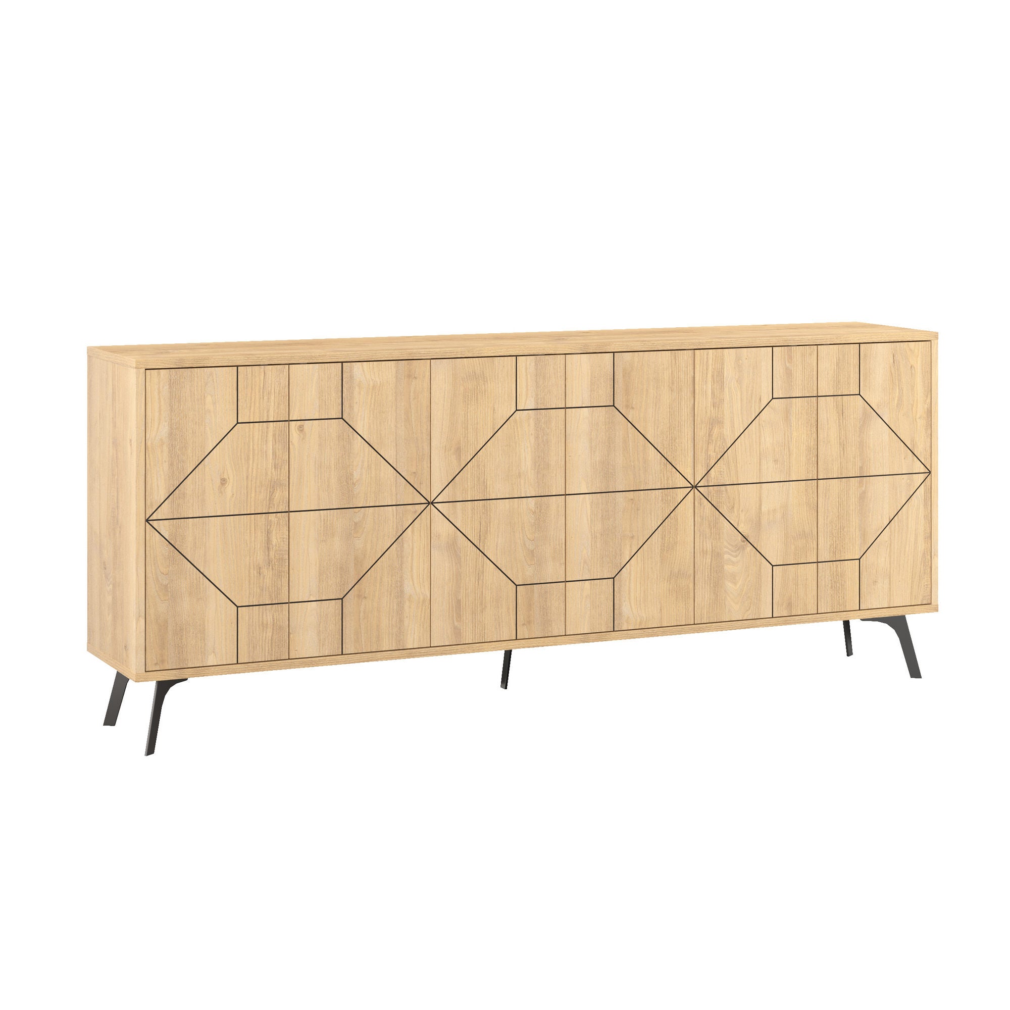 Buffet bas contemporain Santos 184cm Bois Chêne clair