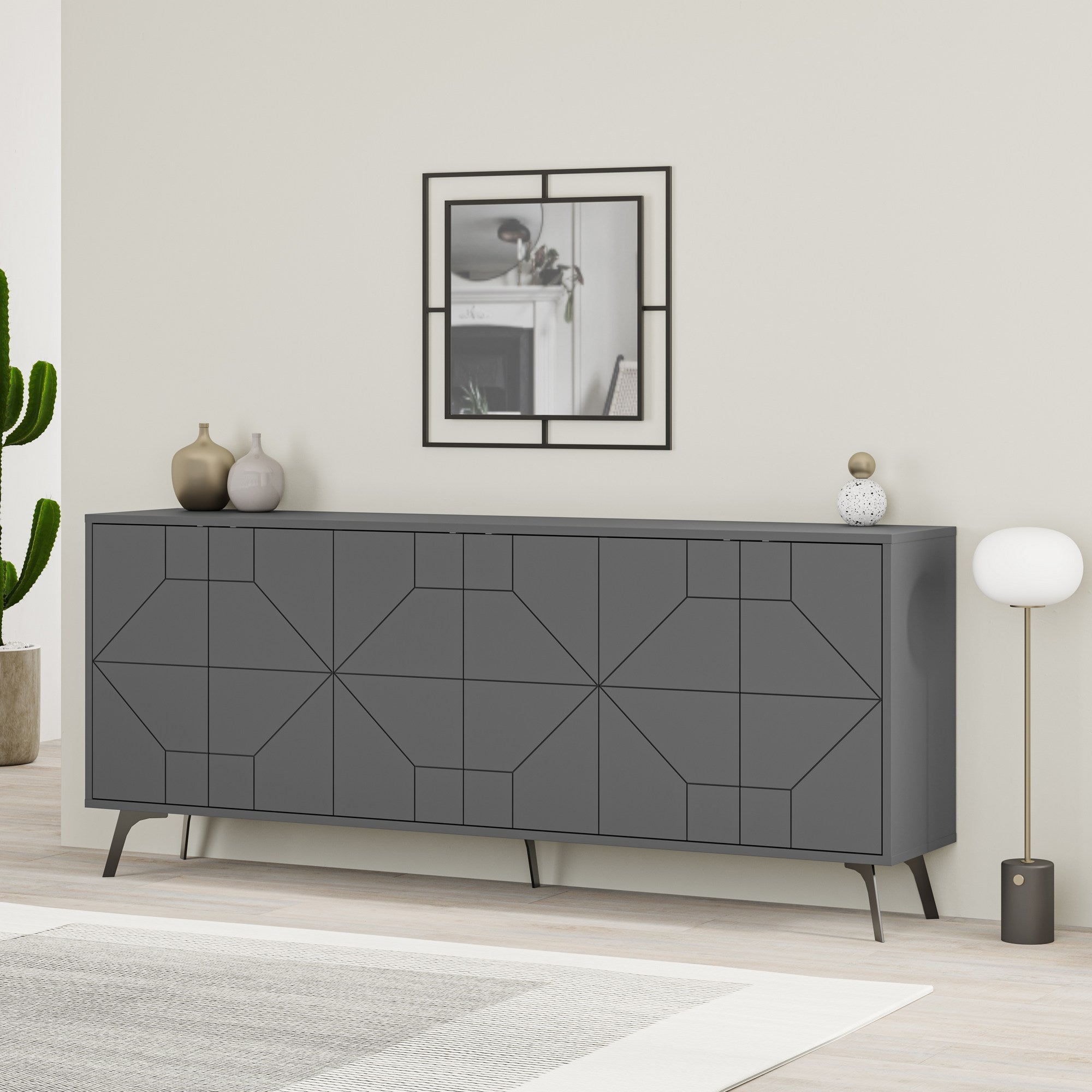 Buffet bas contemporain Santos L184cm Bois Anthracite