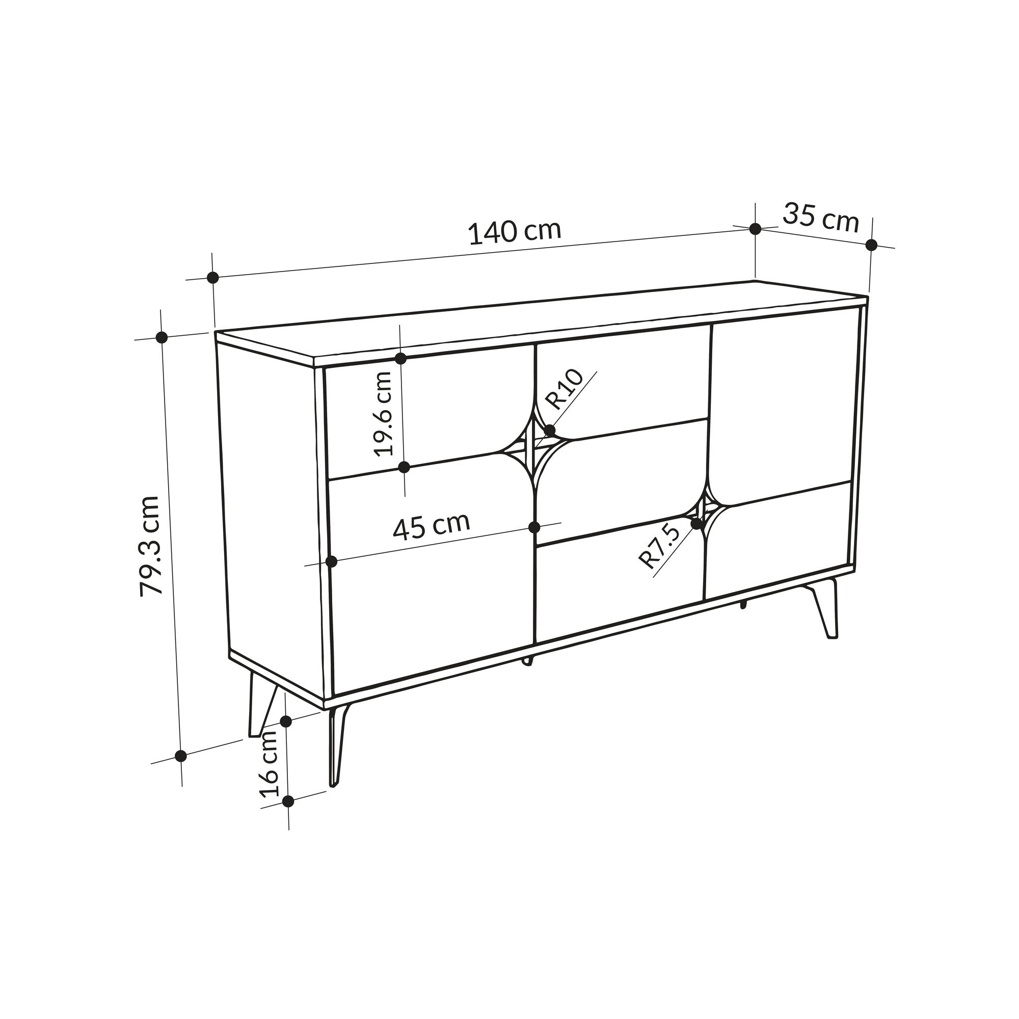 Buffet bas design 3 portes et 1 tiroir Euryale Bois Noir et Blanc