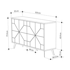 Buffet bas Santos 123cm Bois Effet marbre motif géométrique Blanc