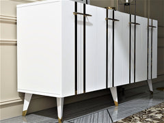 Buffet Cayman L150xH80cm Blanc avec bandes Or