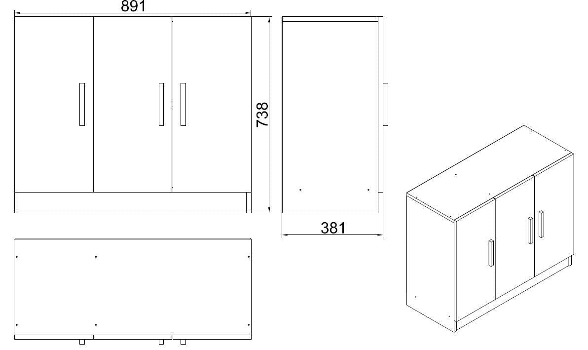 Buffet contemporain 3 portes L89cm Vioda Chêne clair et Noir