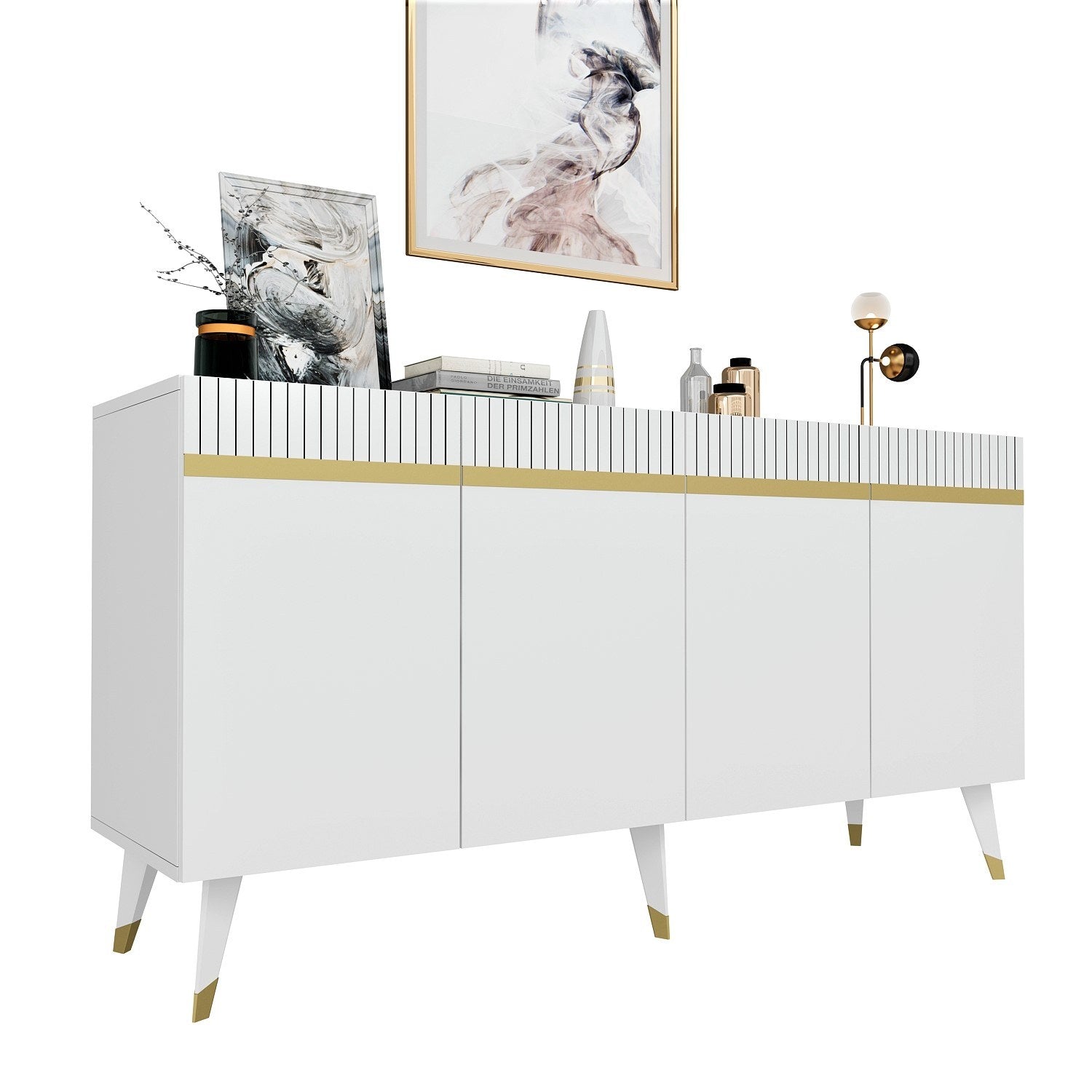 Buffet design Defne L150xH80cm Blanc et Or