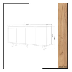 Buffet haut 4 portes Kocia 140cm Bois Blanc et Chêne