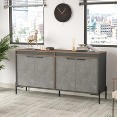 Buffet Teylor 4 portes battantes Bois Chêne clair et Gris mat