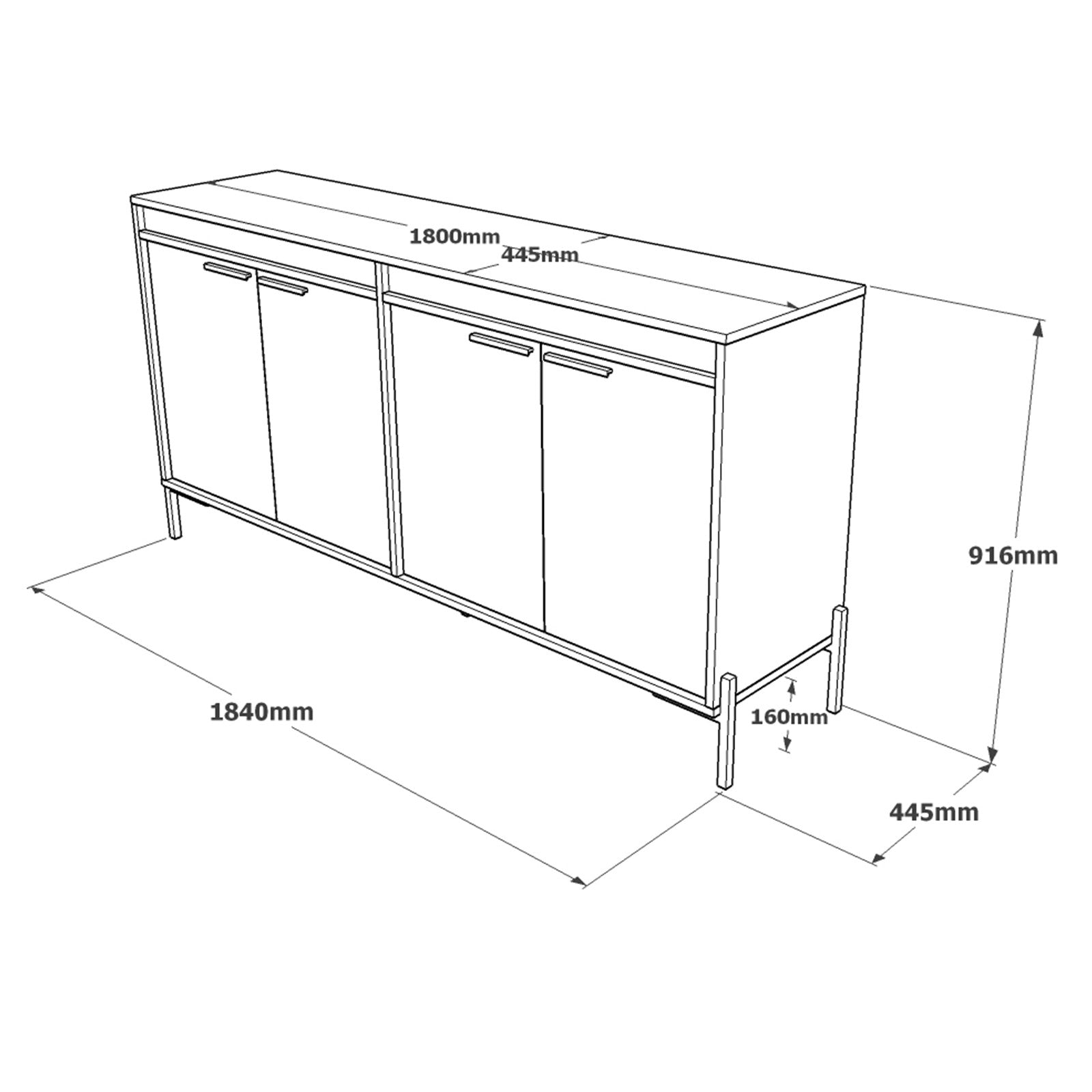 Buffet Teylor 4 portes battantes Bois Chêne clair et Gris mat