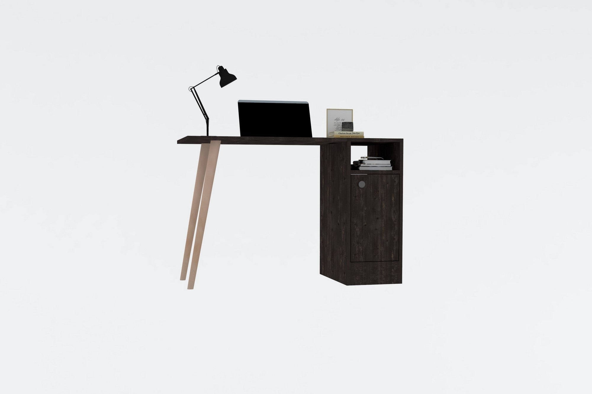 Bureau 1 porte Elmida 110cm Bois foncé et Chêne clair