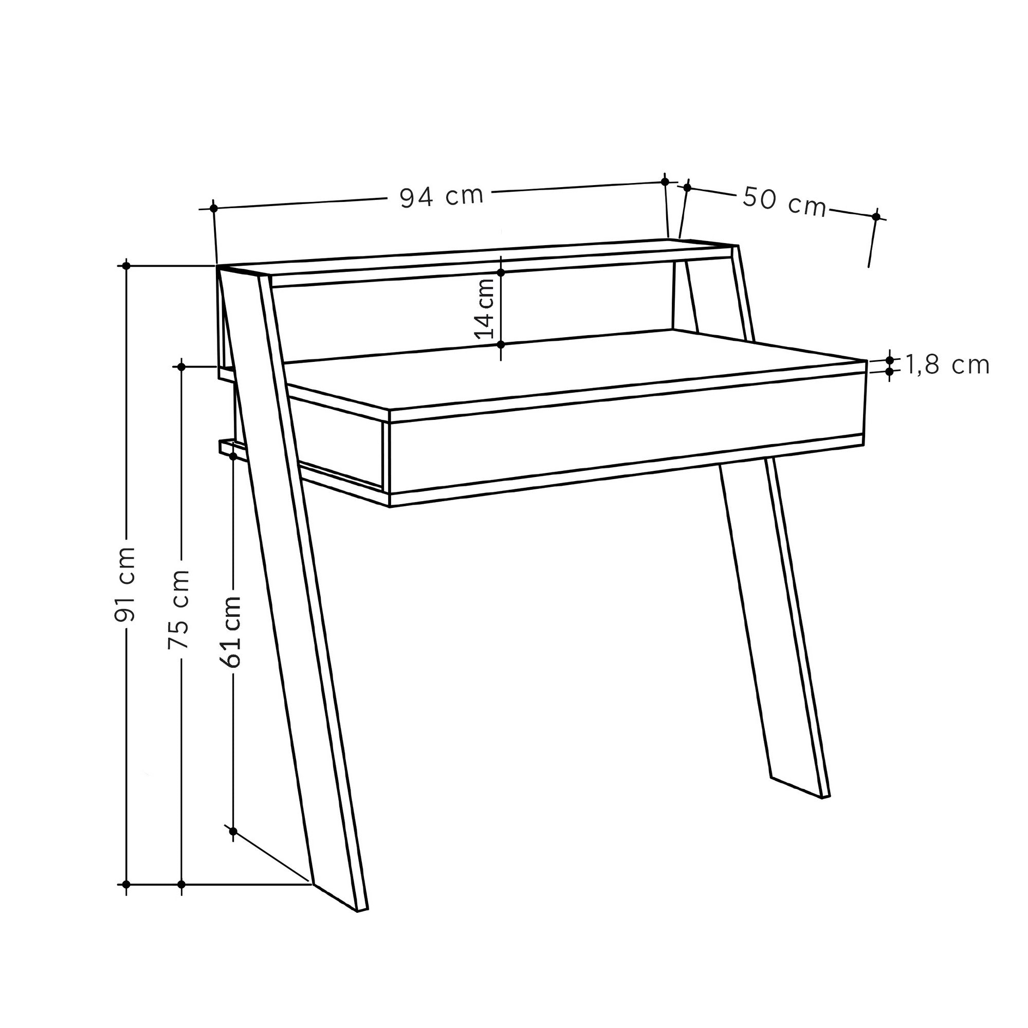 Bureau 1 tiroir Noue 94x91cm Bois Blanc