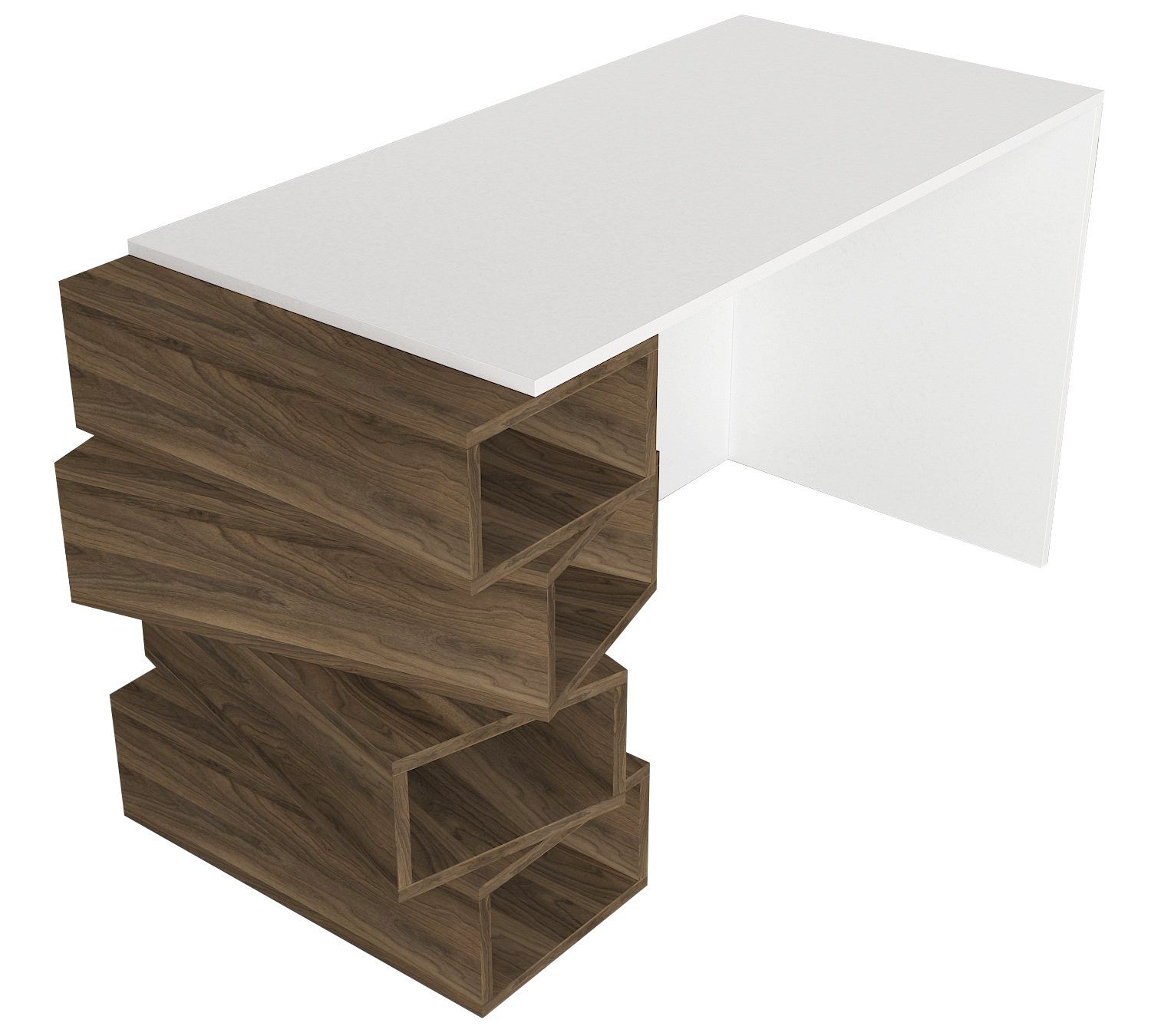 Bureau 4 étagères Elmer 130cm Bois Naturel et Blanc