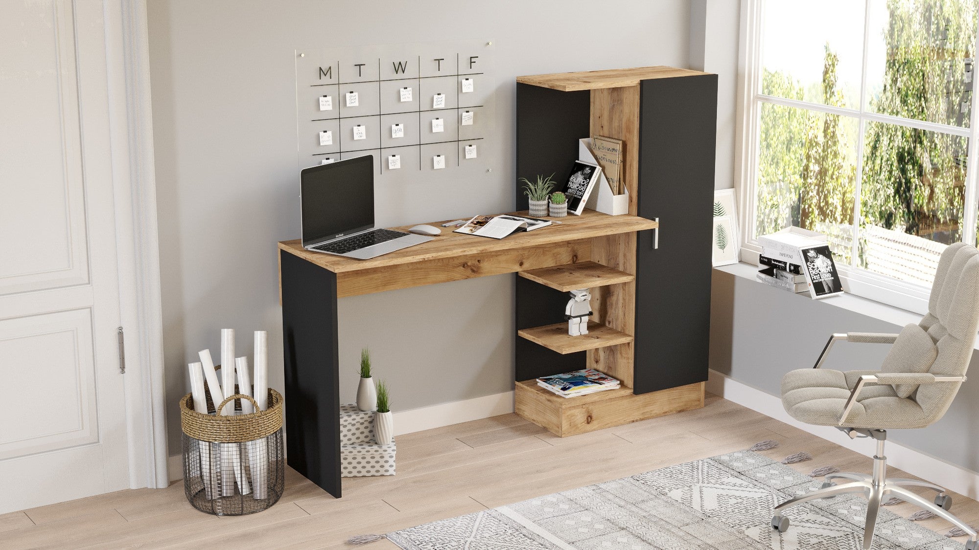 Bureau, armoire et étagère Gretak Bois Naturel et Noir