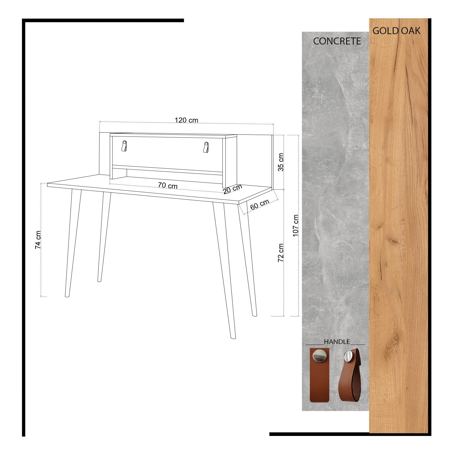 Bureau avec 1 porte basculantes Galveston L120cm Chêne clair et Blanc effet béton