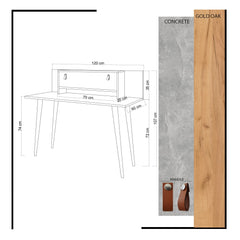 Bureau avec 1 porte basculantes Galveston L120cm Chêne clair et Blanc effet béton