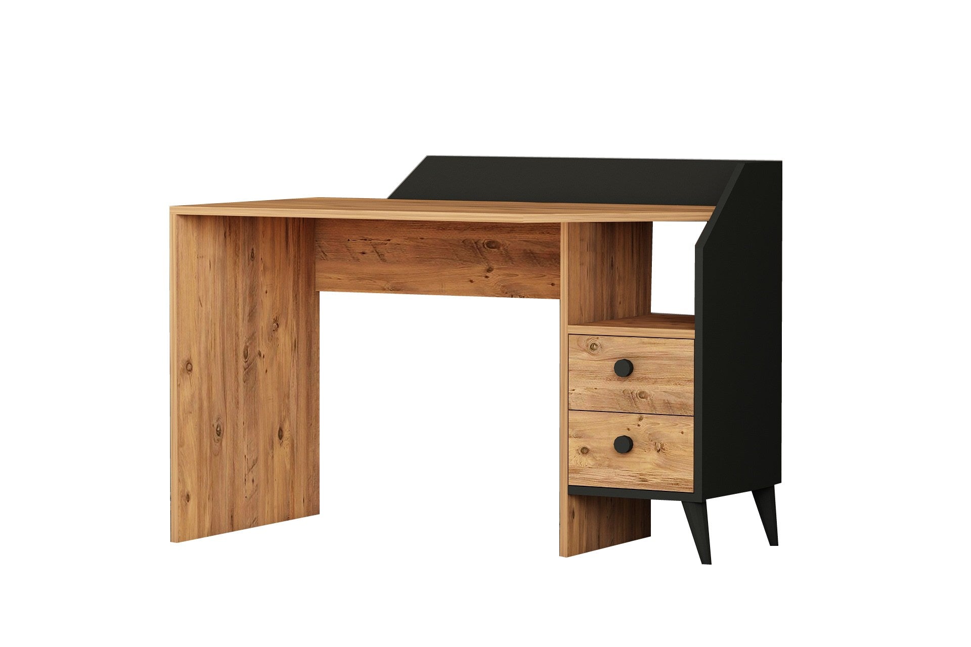 Bureau avec 2 tiroirs Loing Noir et Chêne clair