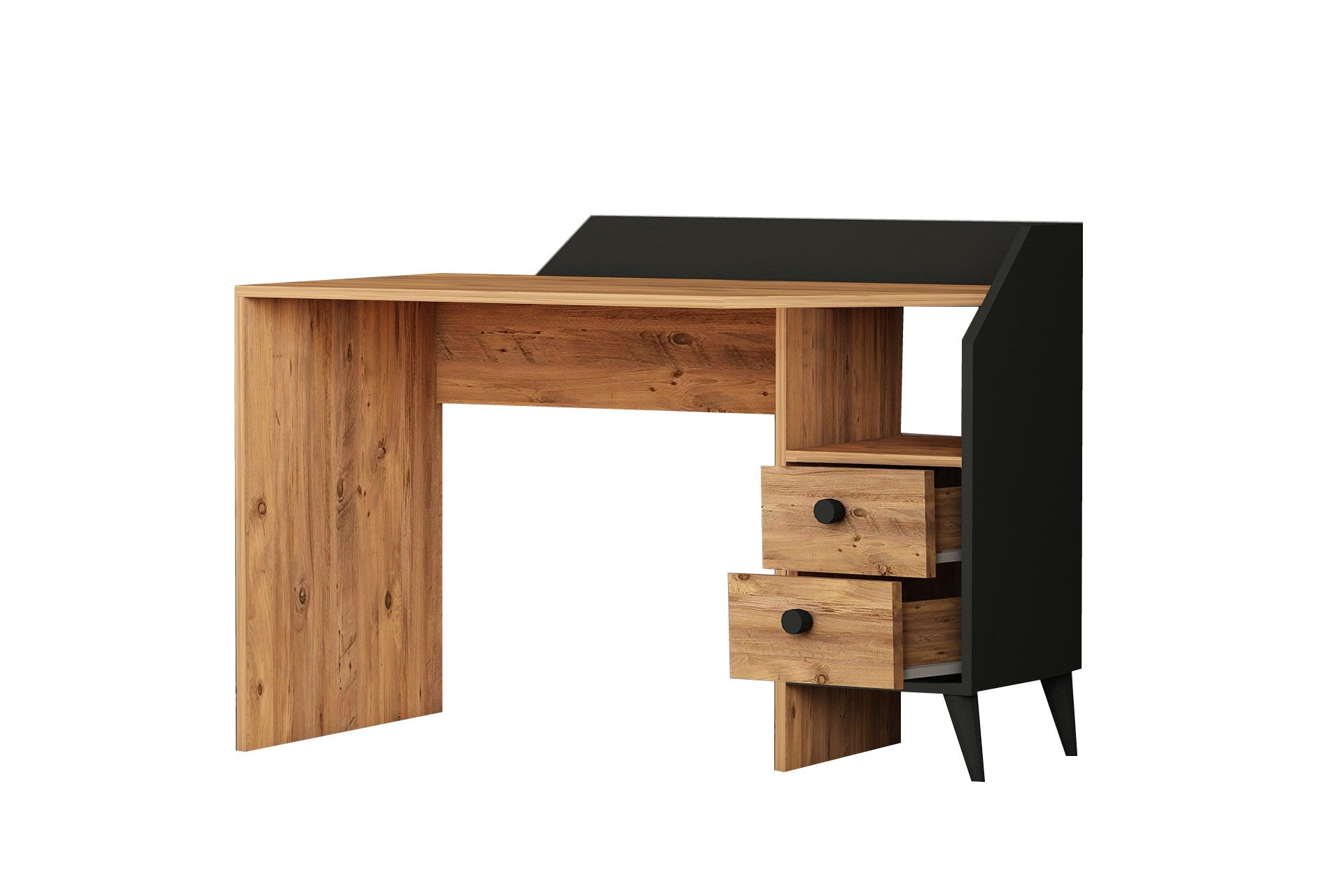 Bureau avec 2 tiroirs Loing Noir et Chêne clair