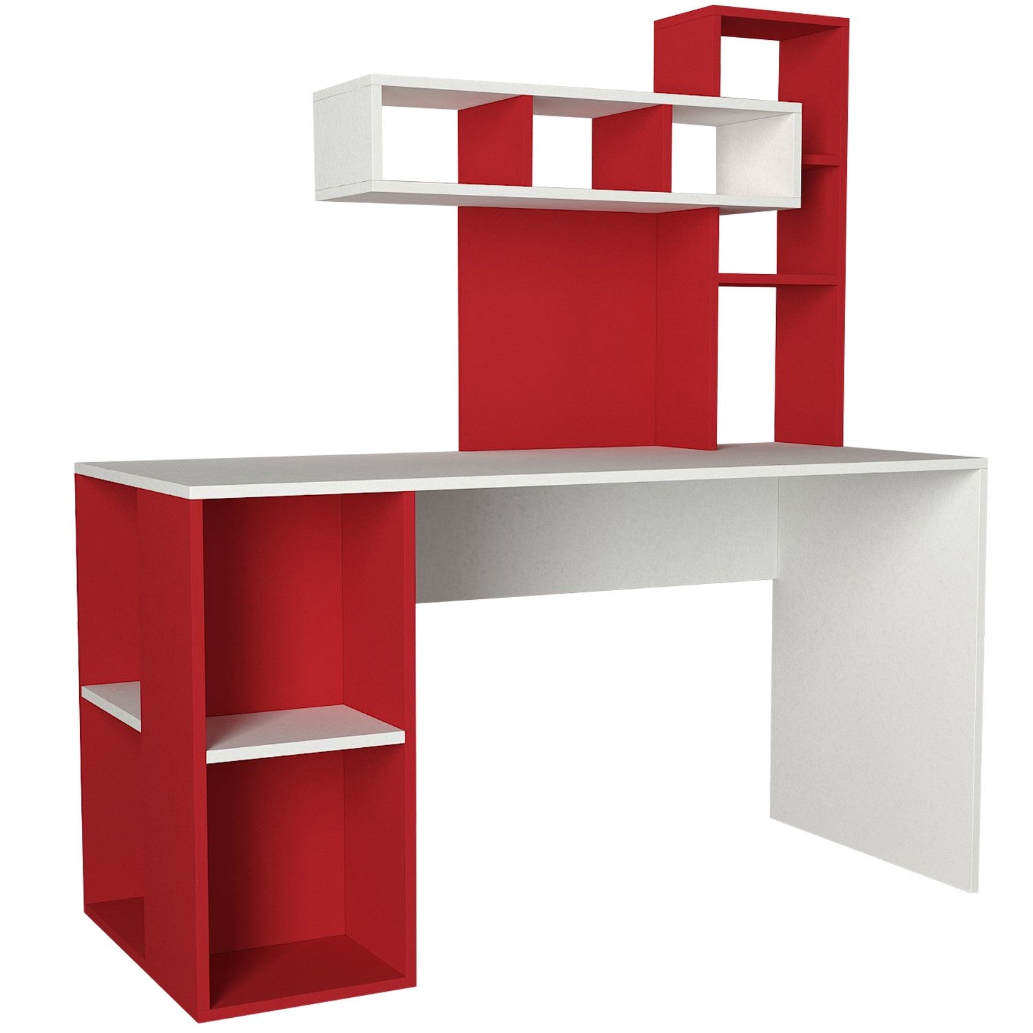 Bureau avec étagère intégré Cicero Bois Rouge et Blanc