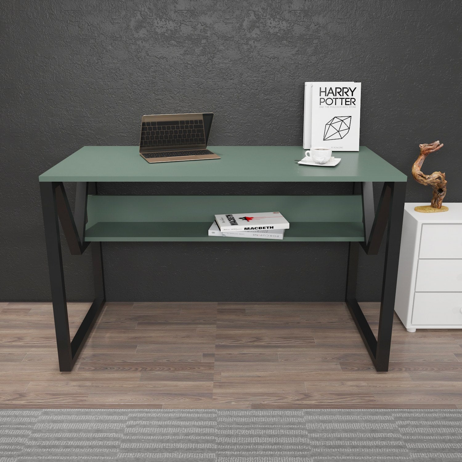 Bureau avec étagère Markos L120cm Noir et Vert