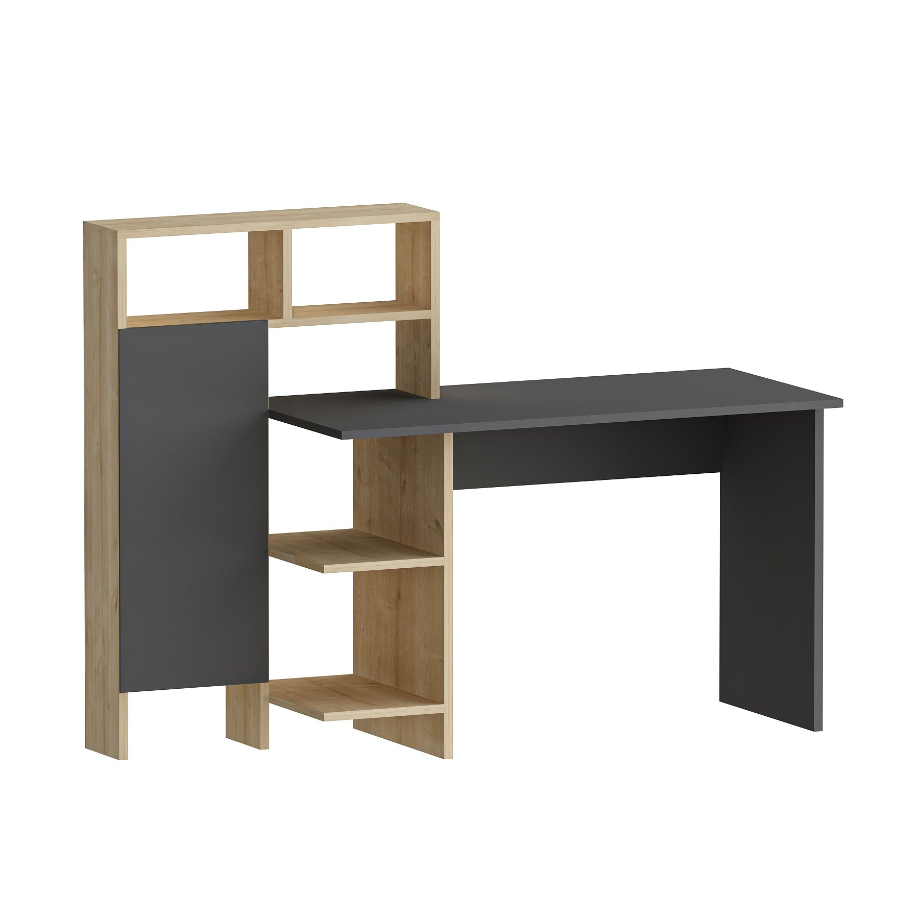 Bureau avec étagère Maurer L135,9xH111,8cm Bois Naturel et Anthracite