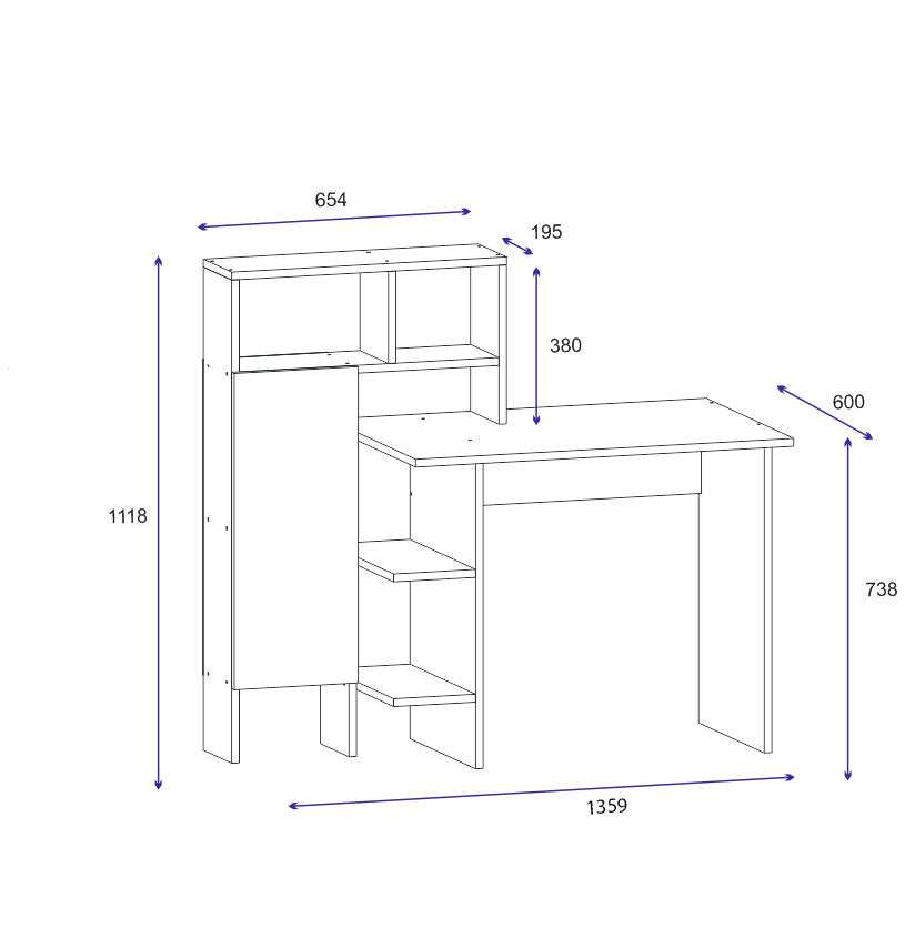 Bureau avec étagère Maurer L135,9xH111,8cm Bois Naturel et Anthracite