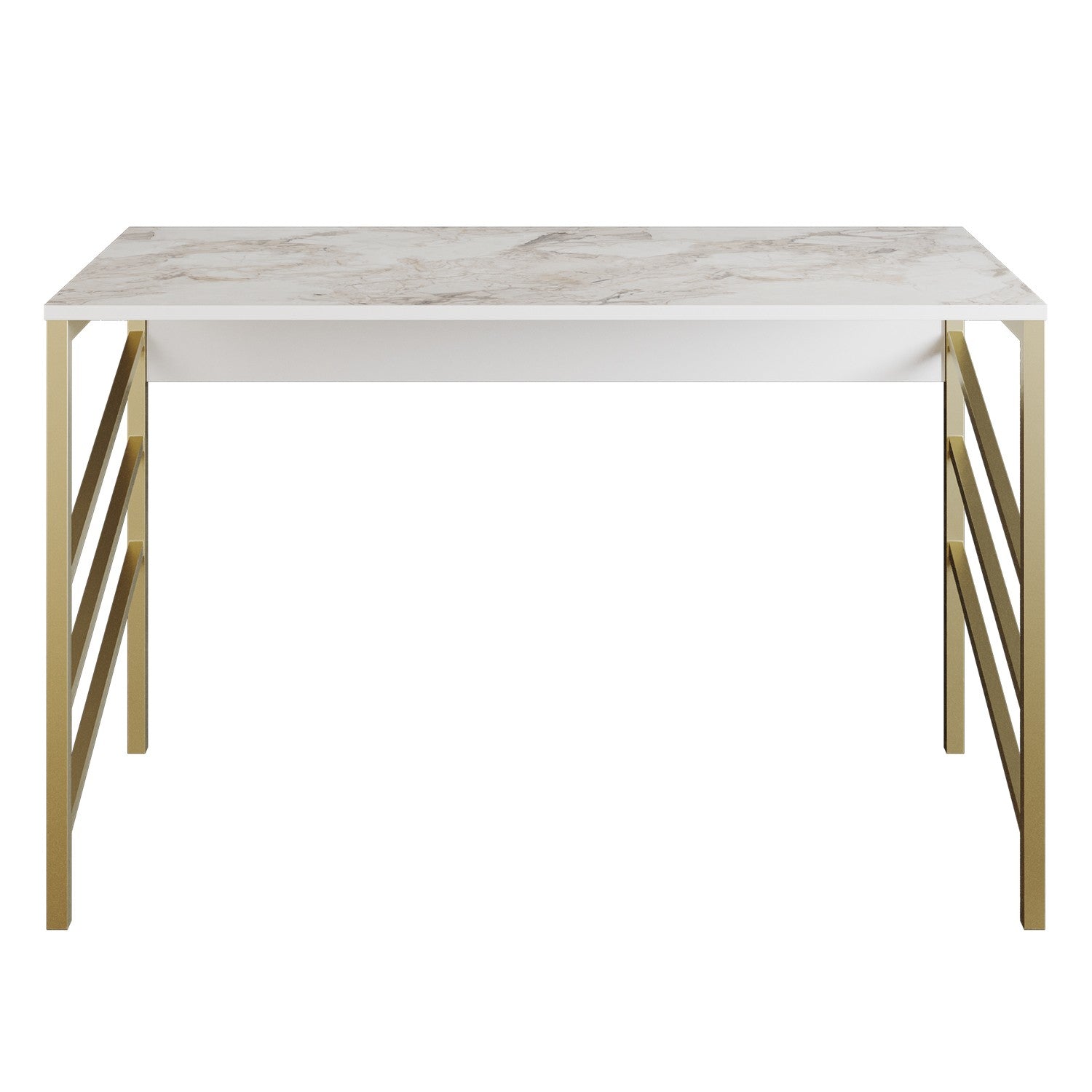 Bureau Brutus 120x75cm Bois Blanc effet marbre et Métal Or