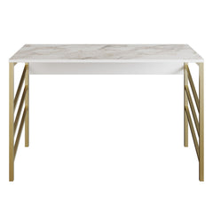 Bureau Brutus 120x75cm Bois Blanc effet marbre et Métal Or