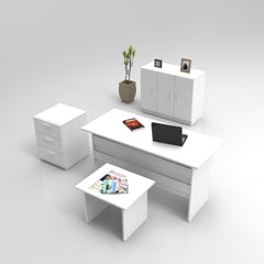 Bureau contemporain avec armoire, commode et table basse Busymo Blanc