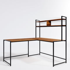 Bureau d'angle style industriel Kerey Bois foncé et Métal Noir