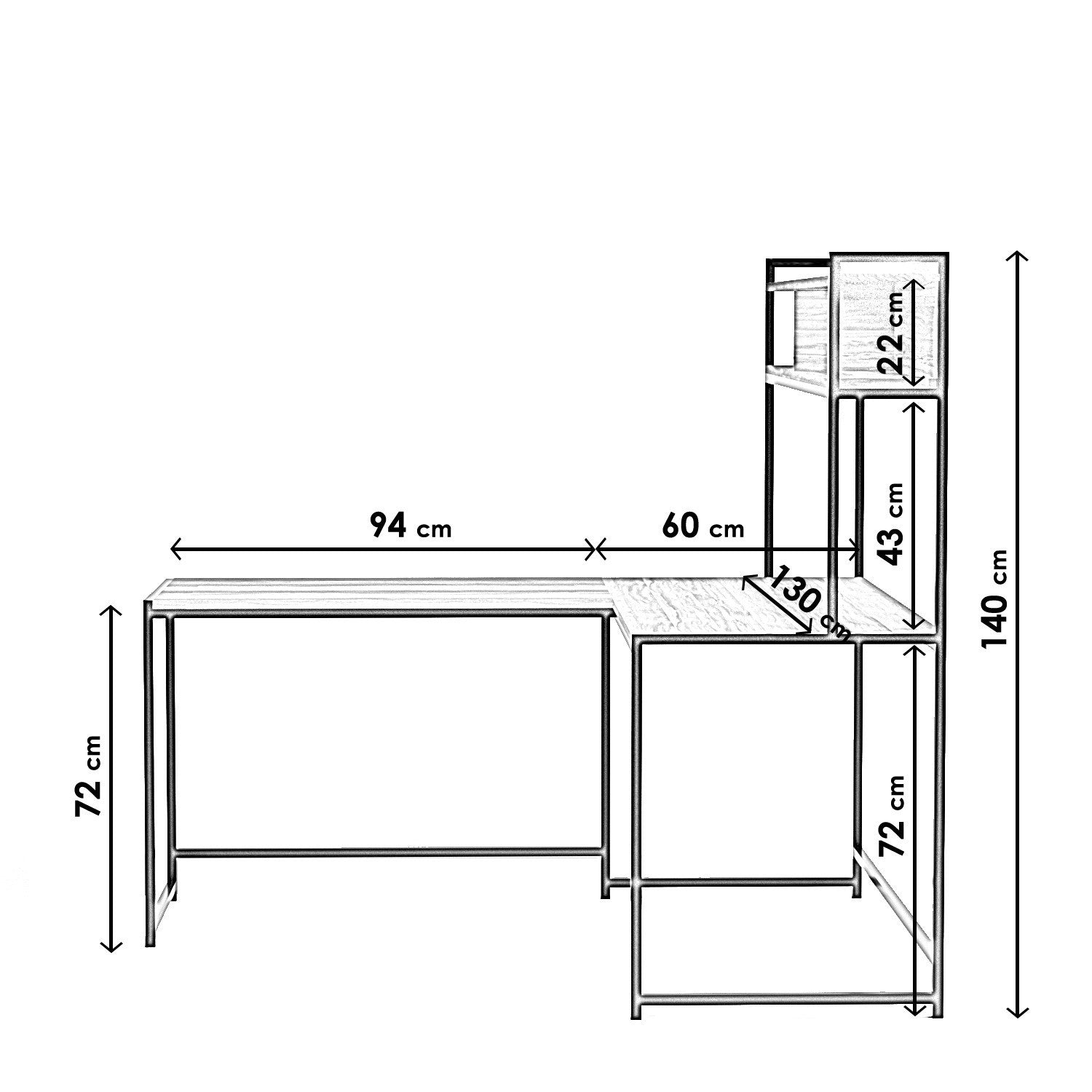 Bureau d'angle style industriel Kerey Bois foncé et Métal Noir