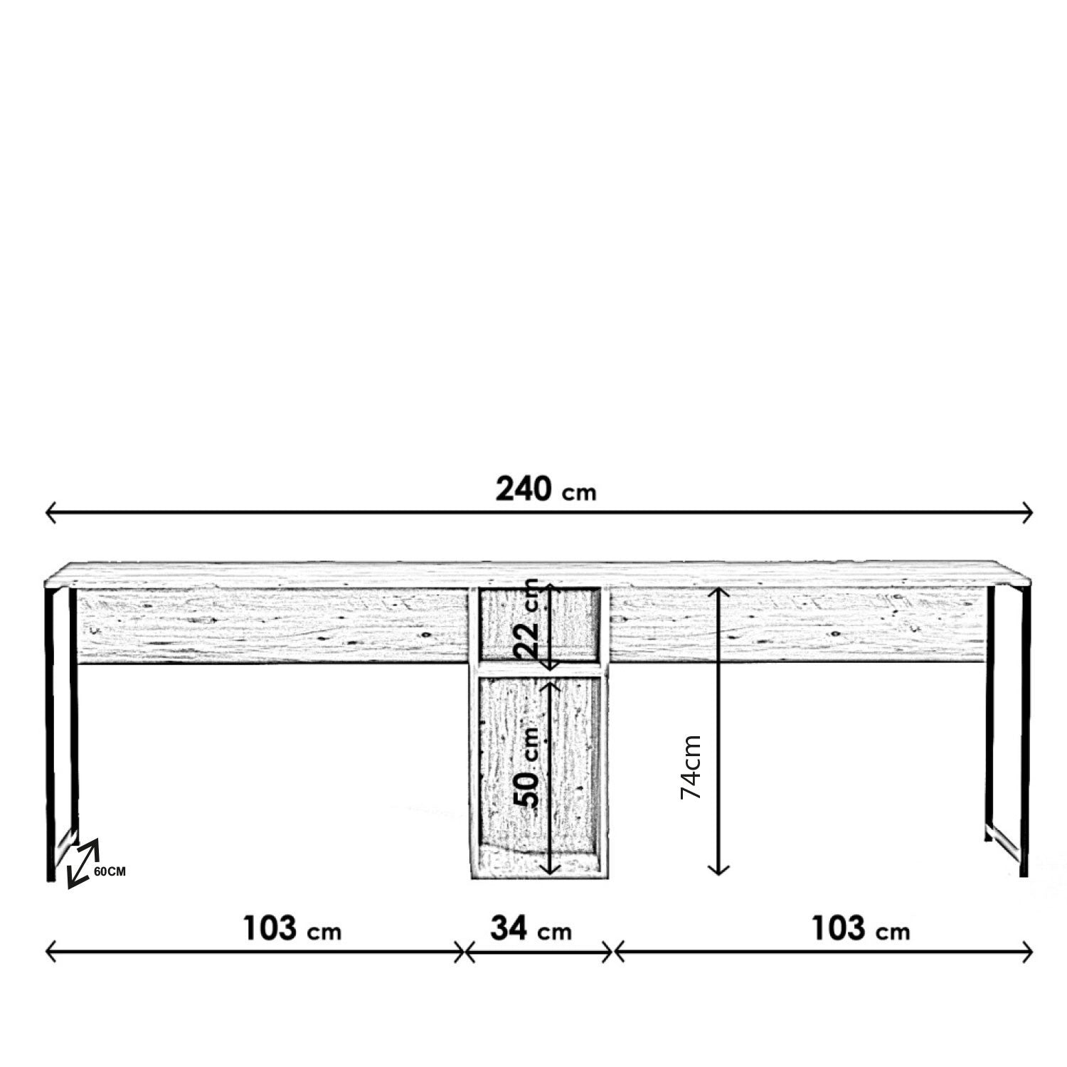 Bureau double Adelix L240cm Chêne clair et Métal Noir