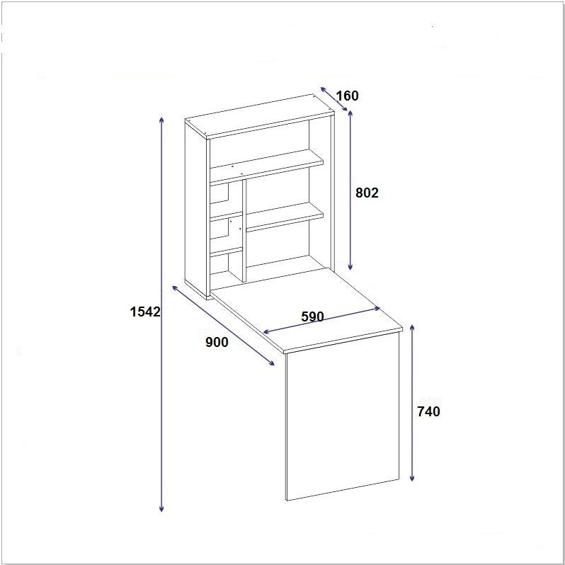 Bureau et étagère mural Conamy L90xH154,2cm Blanc