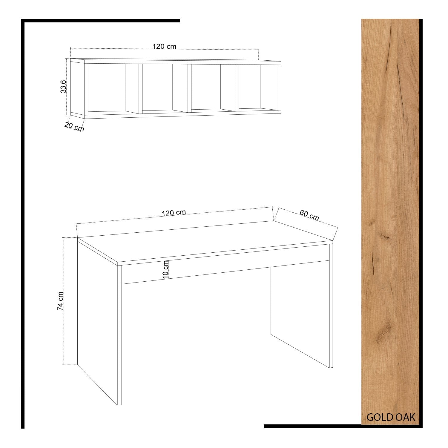 Bureau et étagère murale Tirou Chêne clair et Blanc