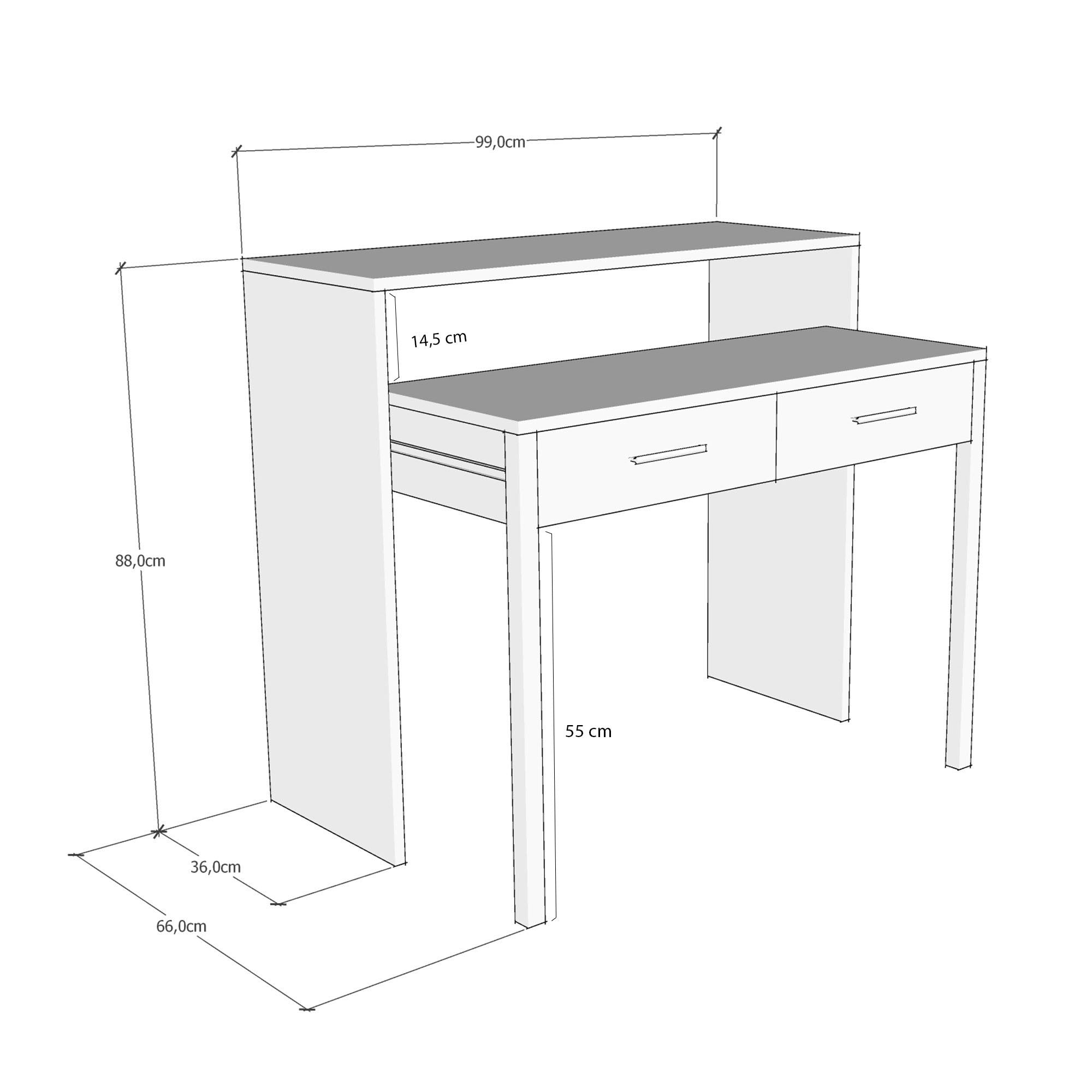 Bureau extensible 2 tiroirs Atsuji 99x88cm Bois Blanc