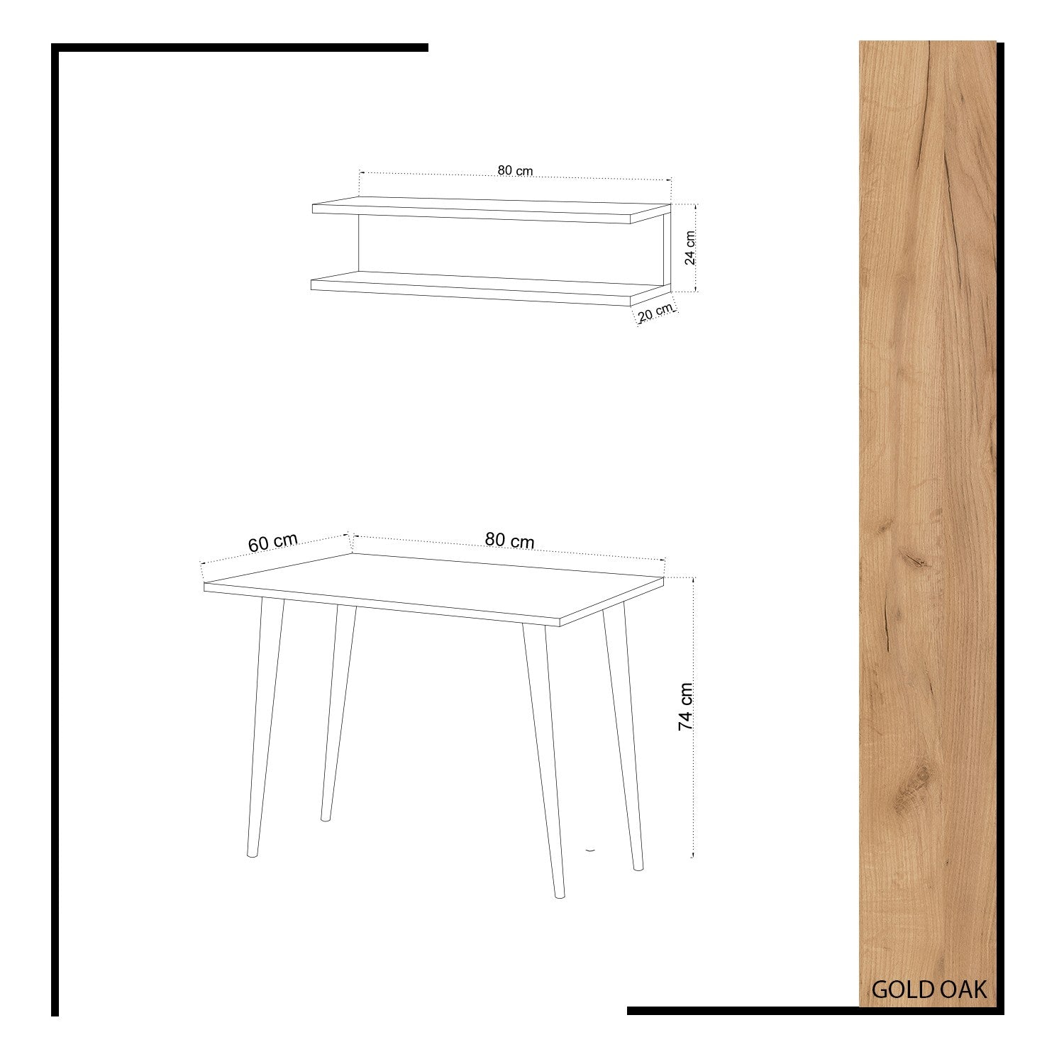 Bureau style scandinave avec étagère murale Charnoy Bois Chêne clair