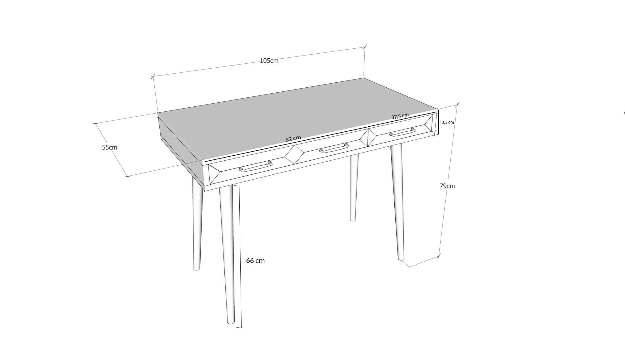 Bureau vintage style scandinave Bazin 2 tiroirs Gris et Chêne clair