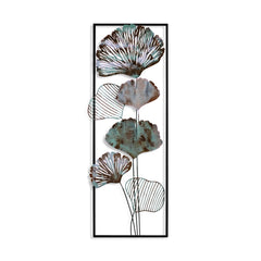 Cadre décoration murale feuilles de biloba Hoatzin L32xH90cm Métal Noir, Marron et Vert