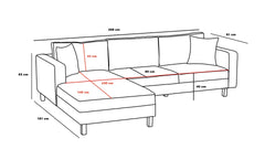 Canapé d'angle moderne Barlino angle à droite Tissu Crème pieds Noir