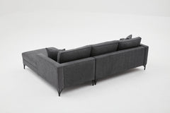 Canapé d'angle moderne Barlino angle à droite Tissu Anthracite pieds Noir