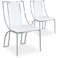 Ensemble de 2 chaises simili P.U. blanches avec pieds métal argent