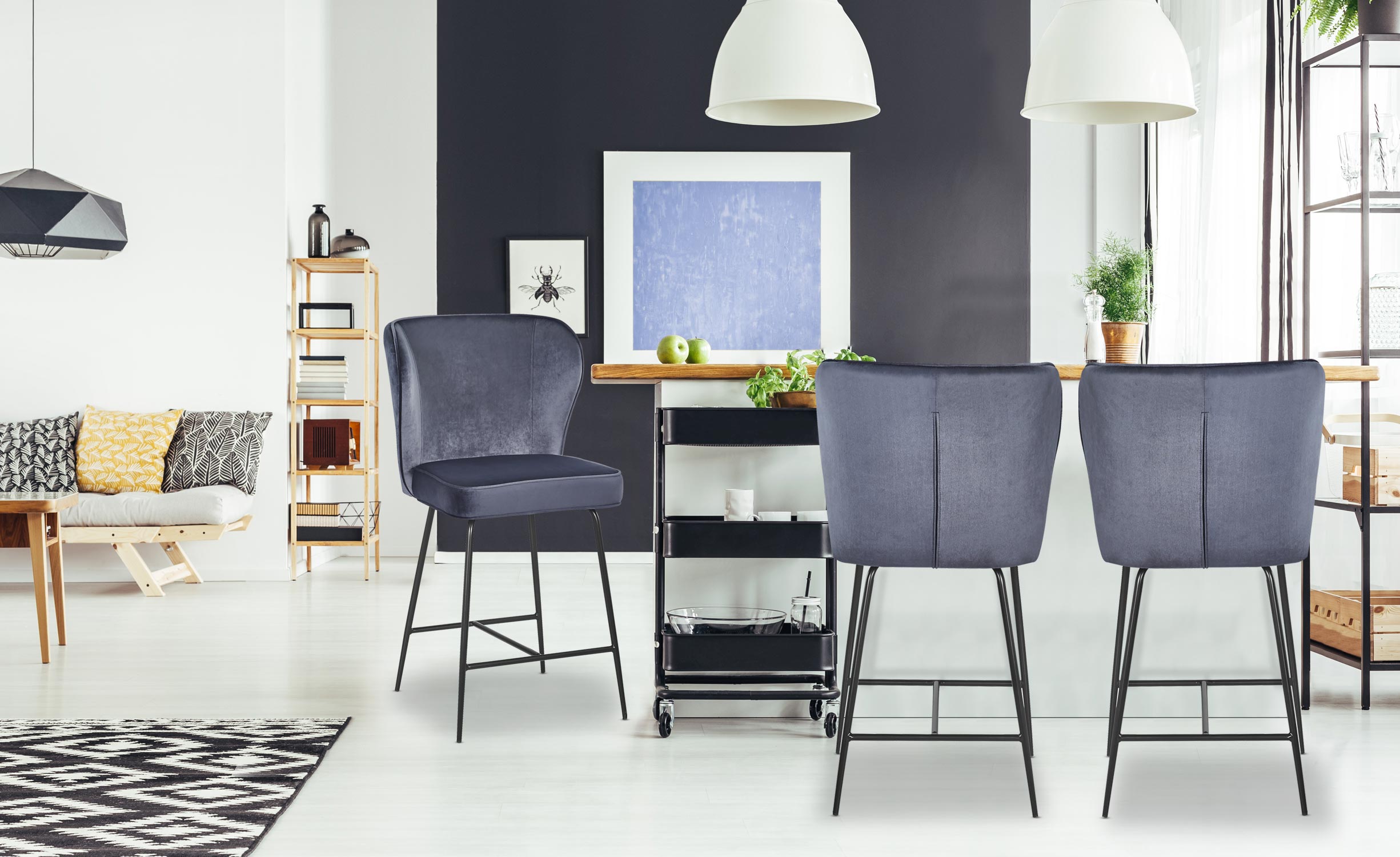 Chaise de bar Elsa Velours Gris