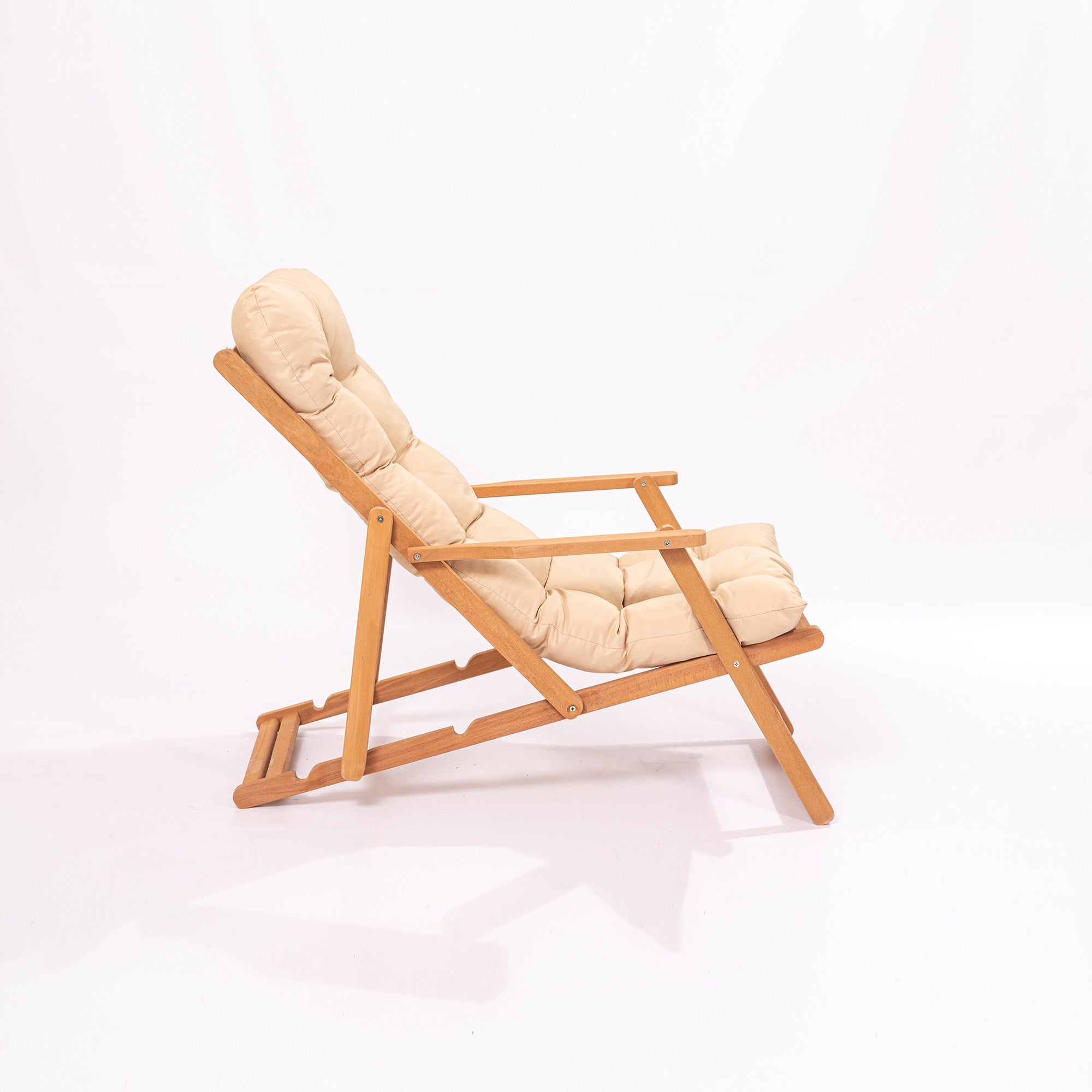 Chaise de jardin avec accoudoir Purrault Bois massif clair et Tissu Blanc crème