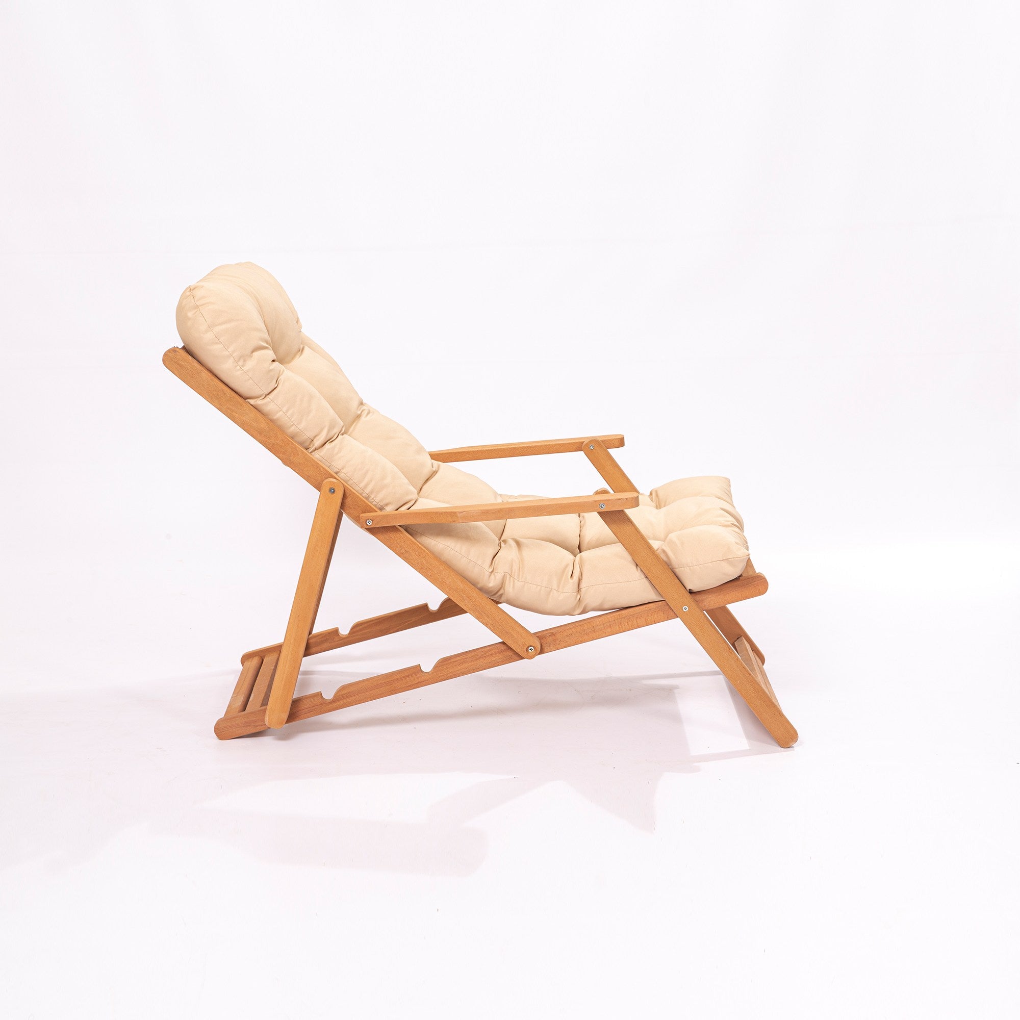 Chaise de jardin avec accoudoir Purrault Bois massif clair et Tissu Blanc crème