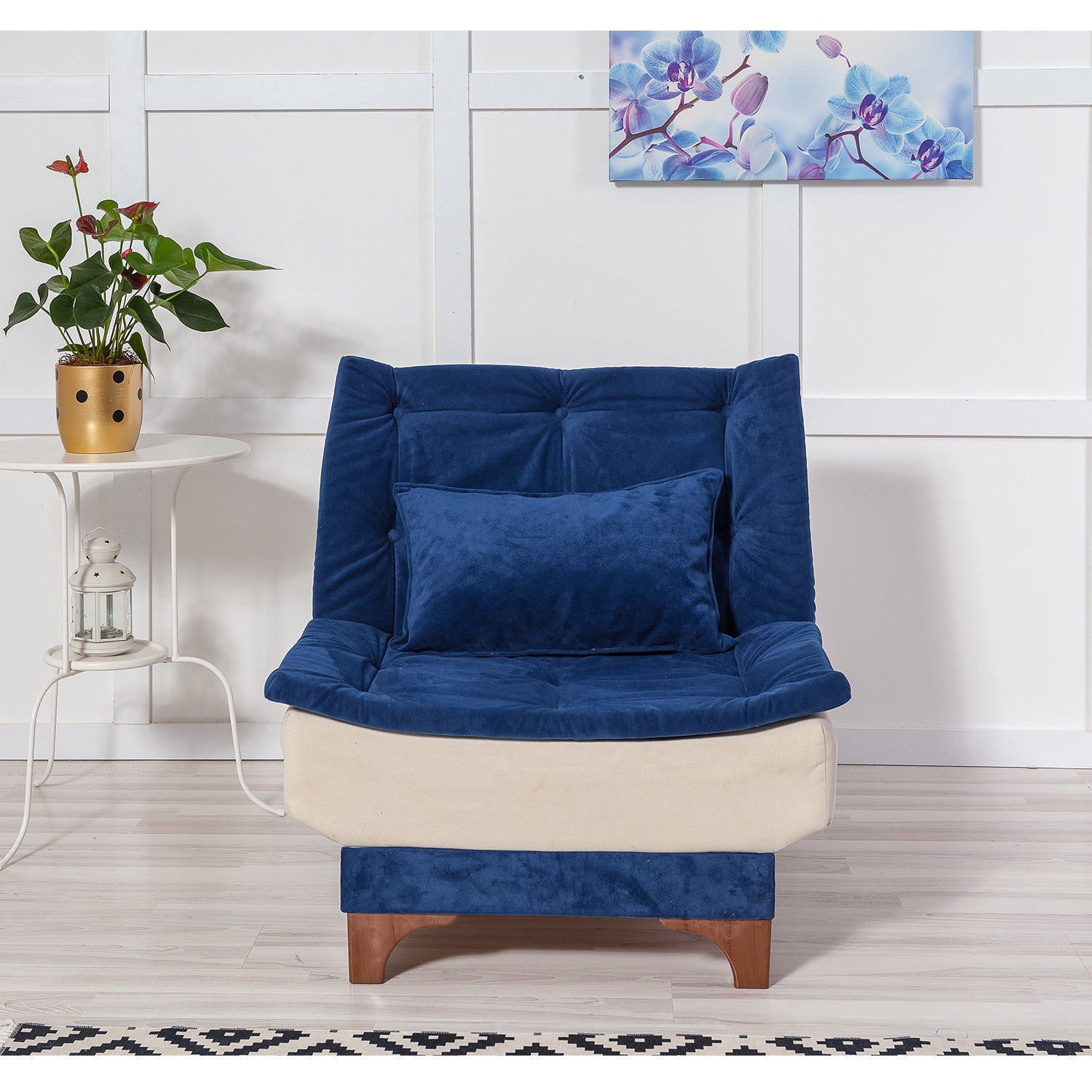 Chaise / Fauteuil convertible Lefkada Tissu Blanc crème et Bleu foncé