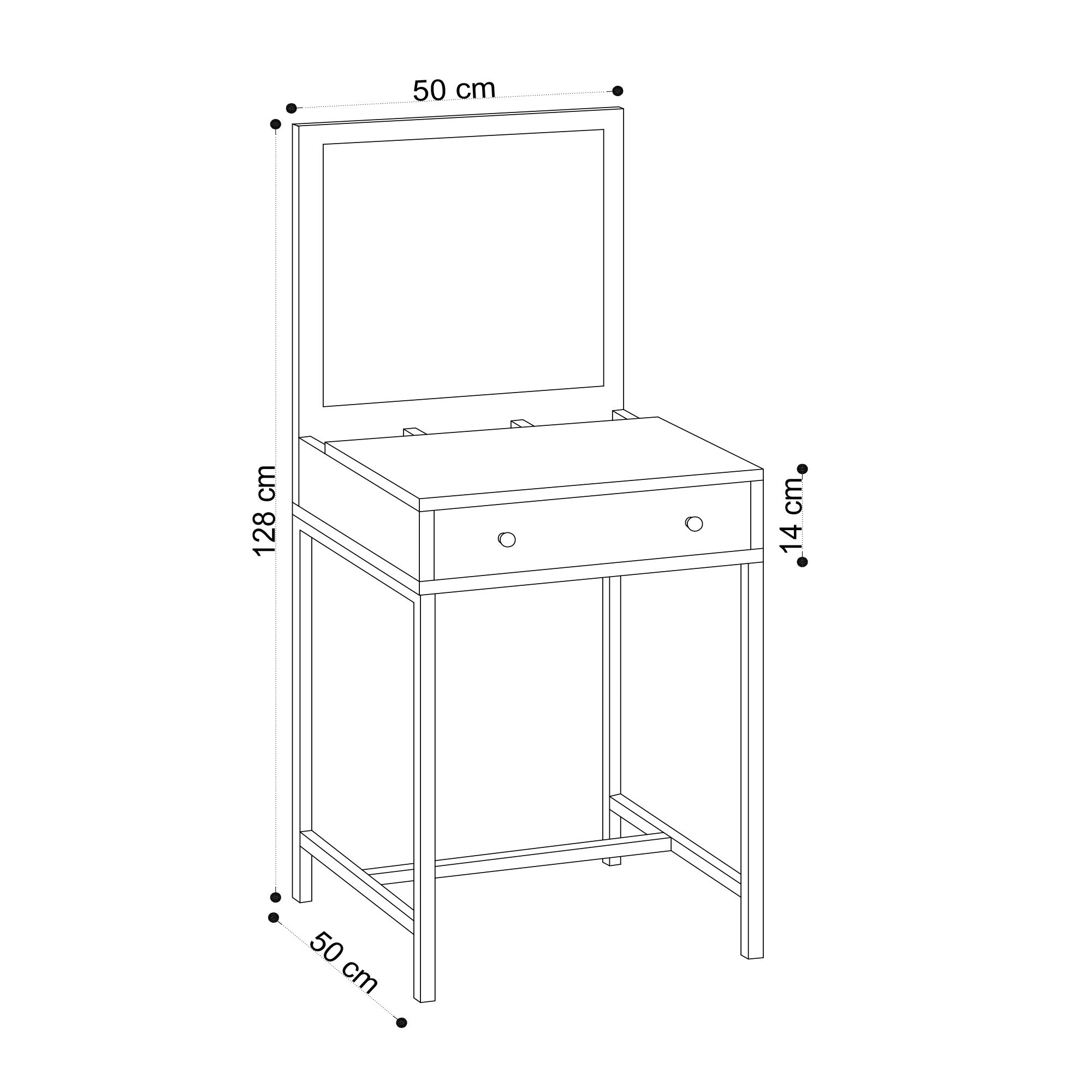 Coiffeuse 1 tiroir avec miroir Ghitia Bois Chêne