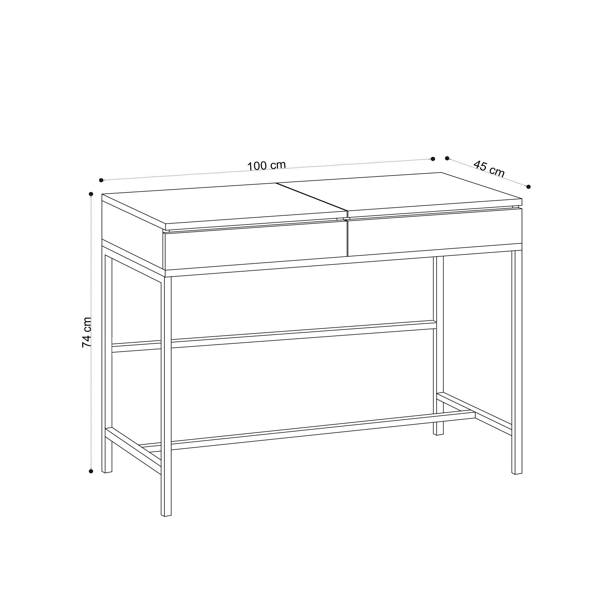 Coiffeuse 1 tiroir avec miroir Mikido L100xH75cm Bois Chêne clair et Métal Noir