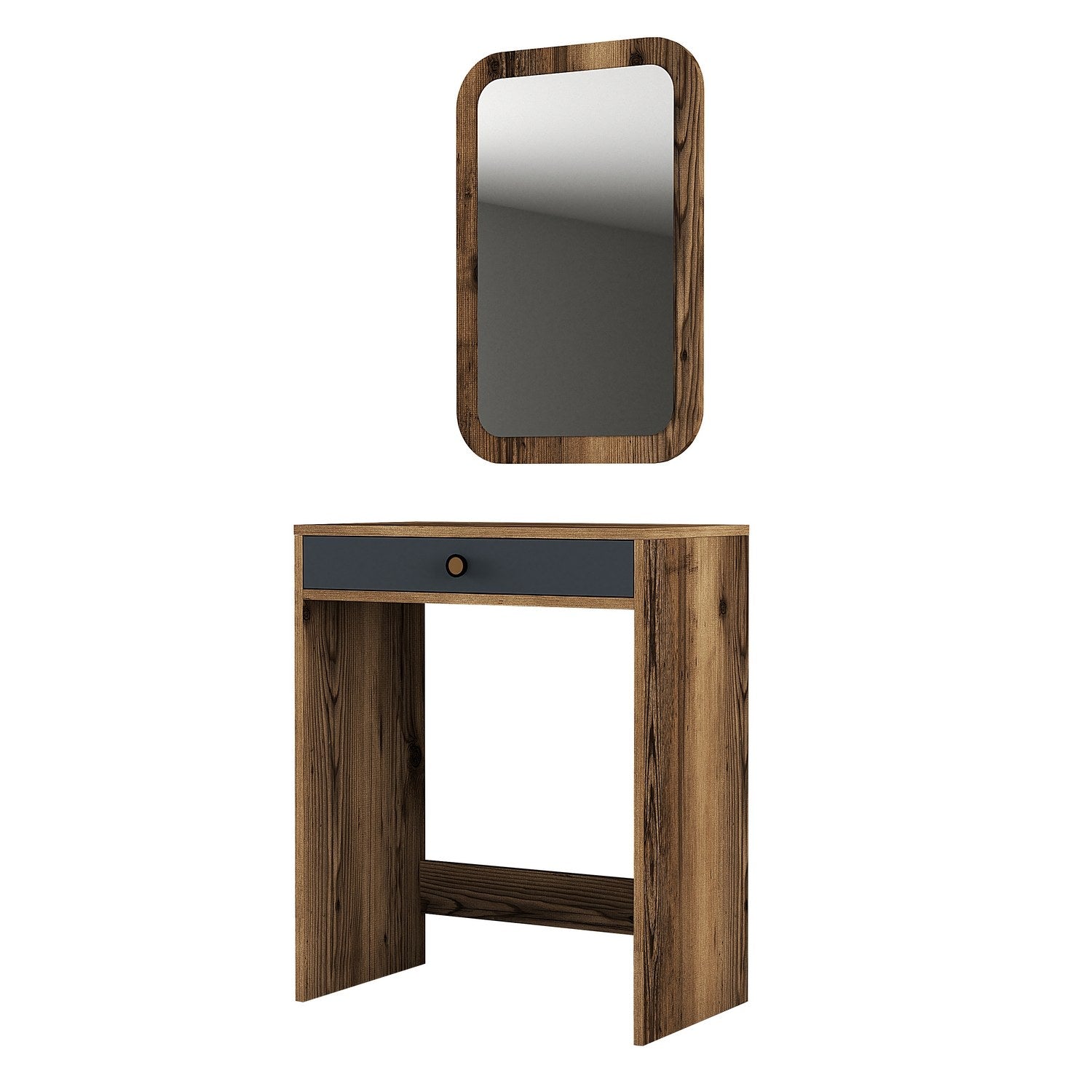 Coiffeuse design avec miroir Esadia L70cm Bois foncé et Anthracite