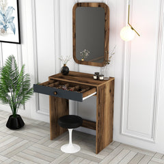 Coiffeuse design avec miroir Esadia L70cm Bois foncé et Anthracite