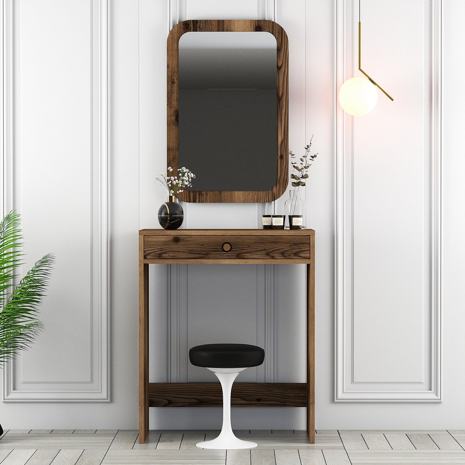 Coiffeuse design avec miroir Esadia L70cm Bois foncé